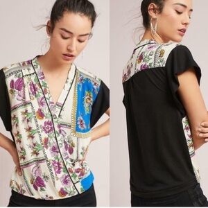 Anthropologie Tiny Floral Wrap blouse